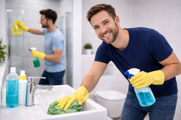 Hemstädning i Avesta – professionell städare rengör köksbänk i modernt kök