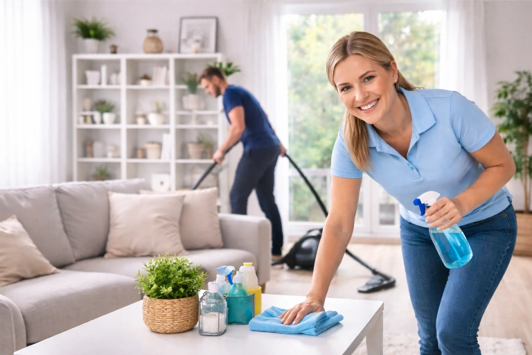 Hemstädning i Västerås – professionell städare rengör vardagsrum i privat bostad